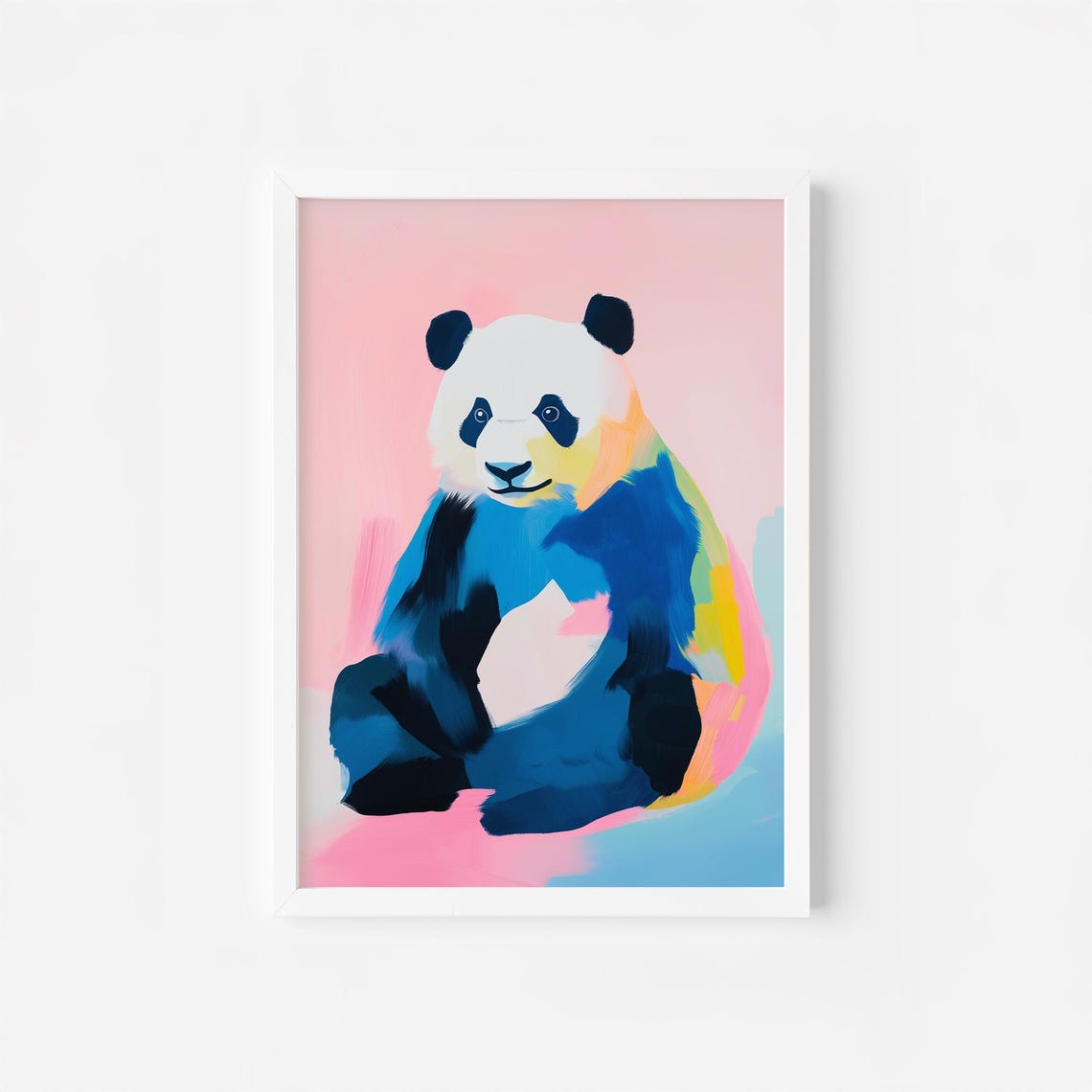 Colorful Abstract Panda Bear Portrait on Pink Background Art Poster