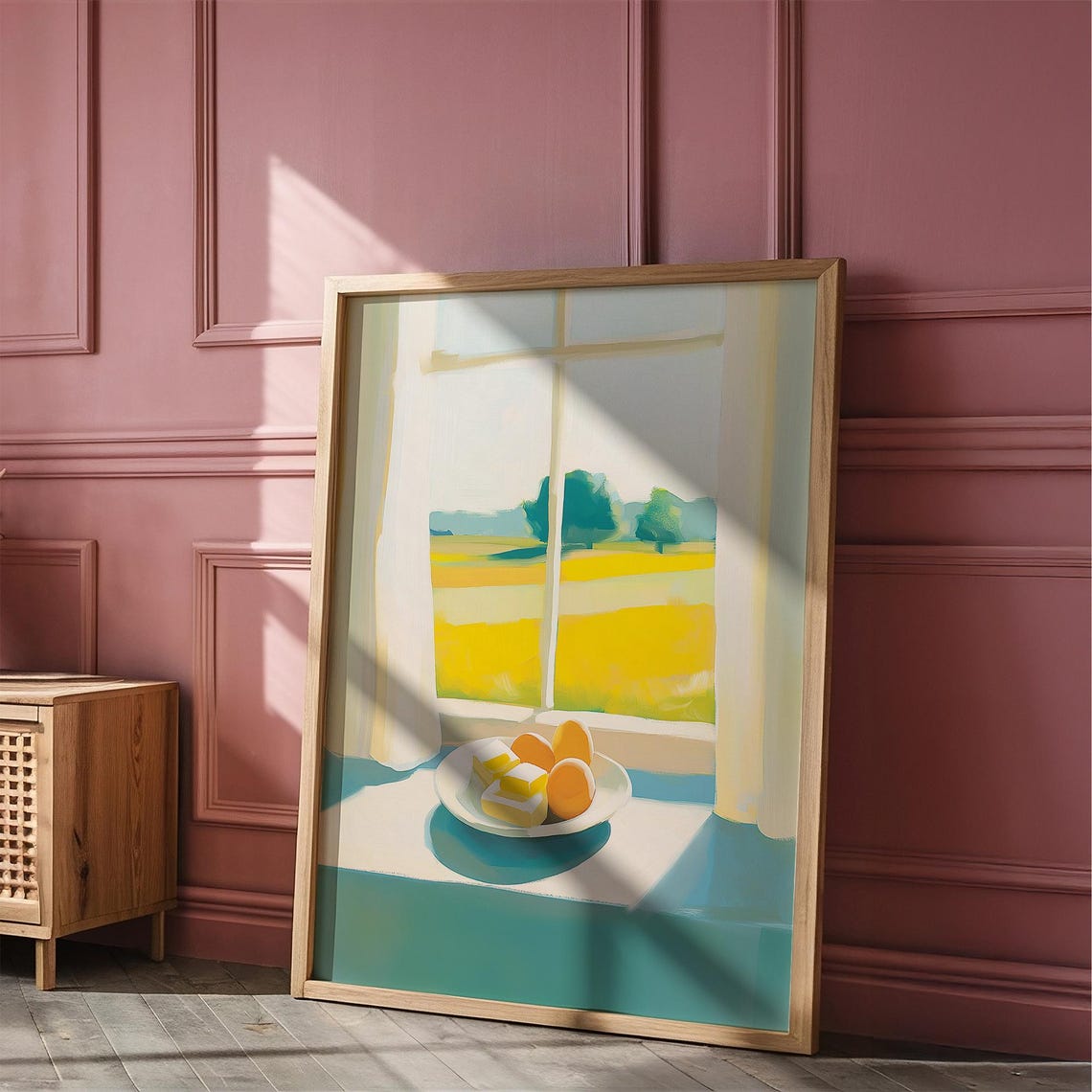 Sunny Windowsill Plate of Cheese and Oranges Country Kitchen Poster - Image 4