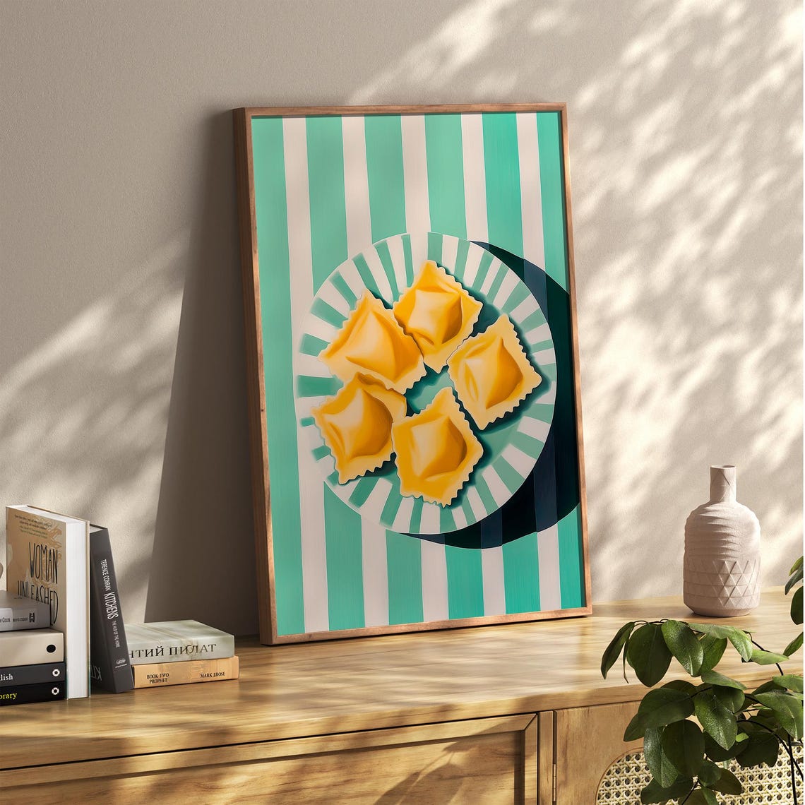 Ravioli Pasta Plate Bold Green Stripes Italian Kitchen Poster - Image 6