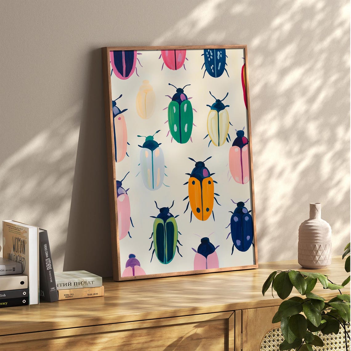 Rainbow Beetles Colorful Insect Print Dopamine Decor Colorful Bug Art Botanical Prints Insects Bugs Boho Nature - Image 2