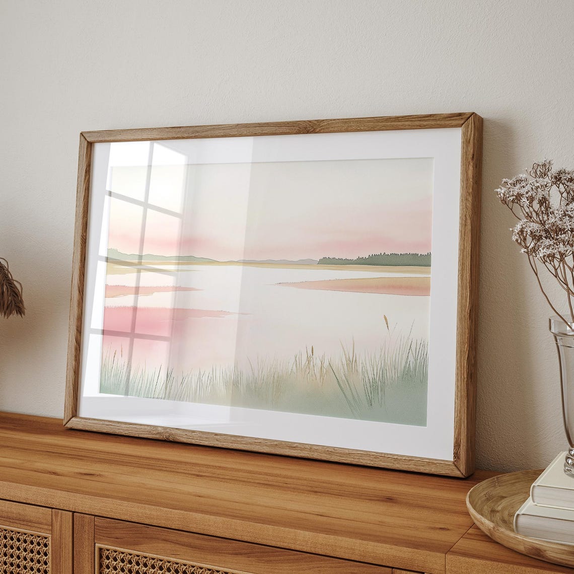 Blush Pink Marsh Waters At Sunrise Minimalist Wetlands Poster - Image 3