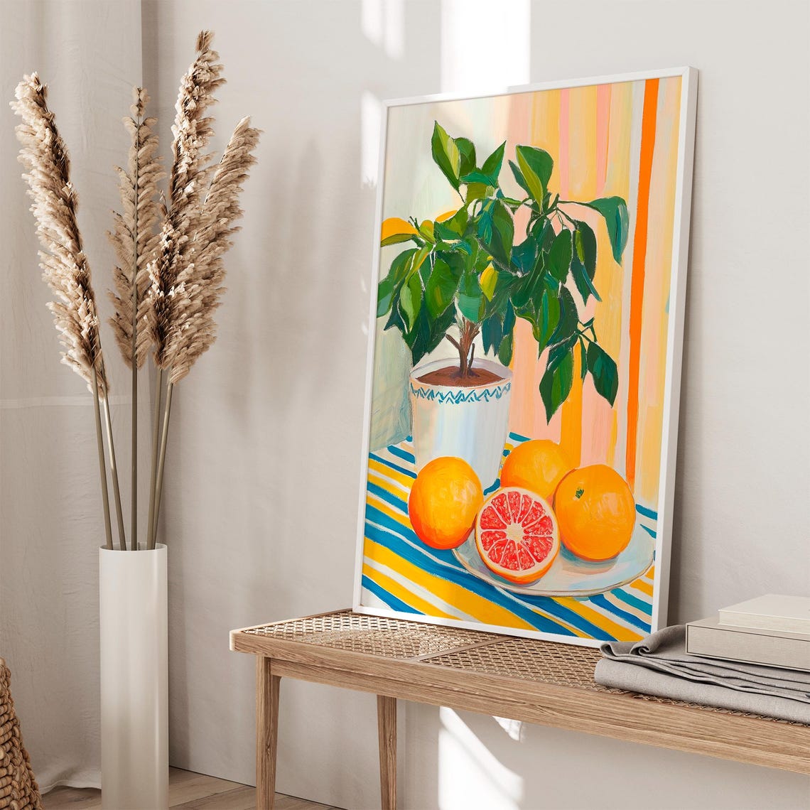 Citrus Tree Plant Orange Fruit Still Life Striped Kitchen Poster - Image 2