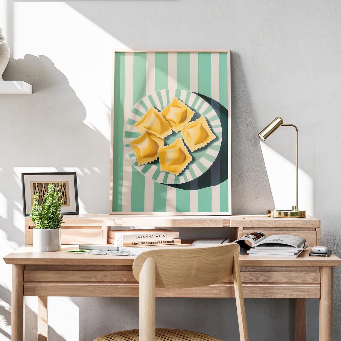Ravioli Pasta Plate Bold Green Stripes Italian Kitchen Poster - Image 5