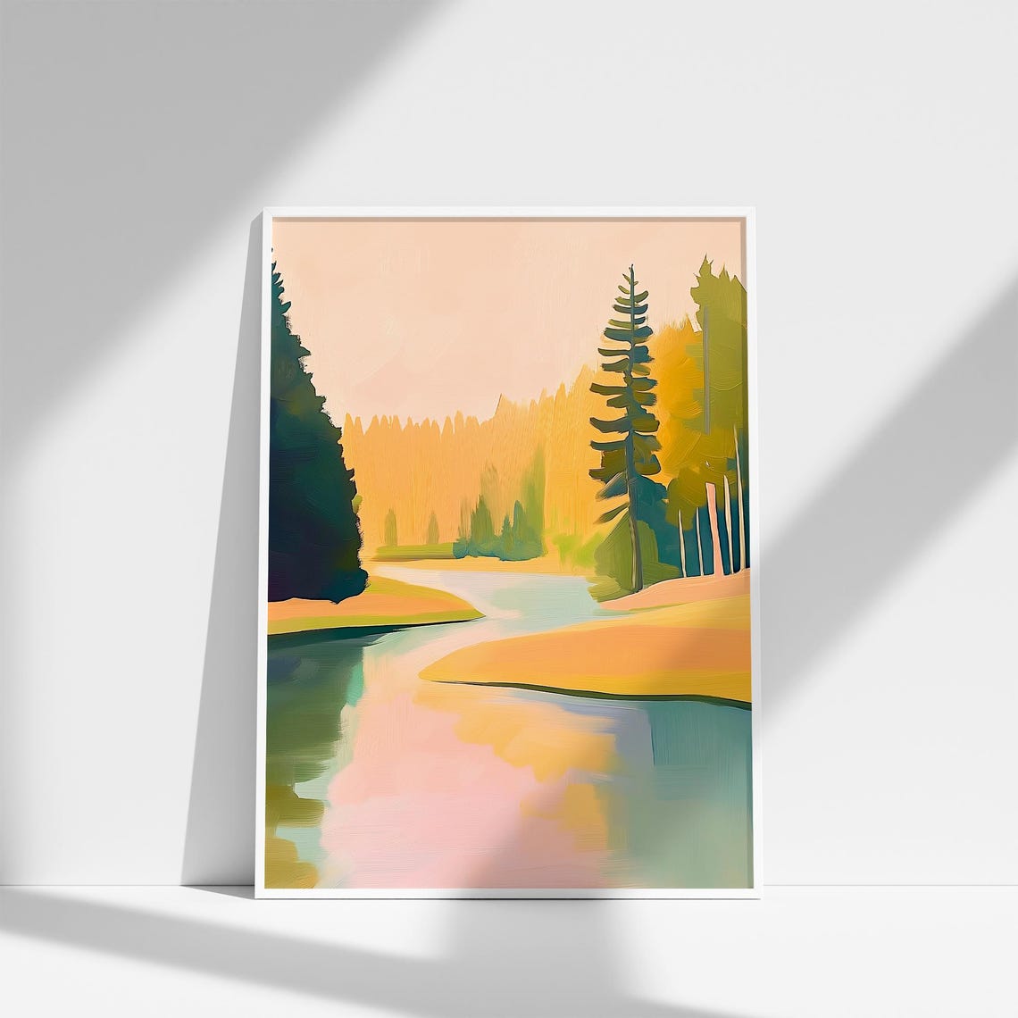 Golden Autumn River Winding Through Pine Forest at Sunset Poster - Image 3