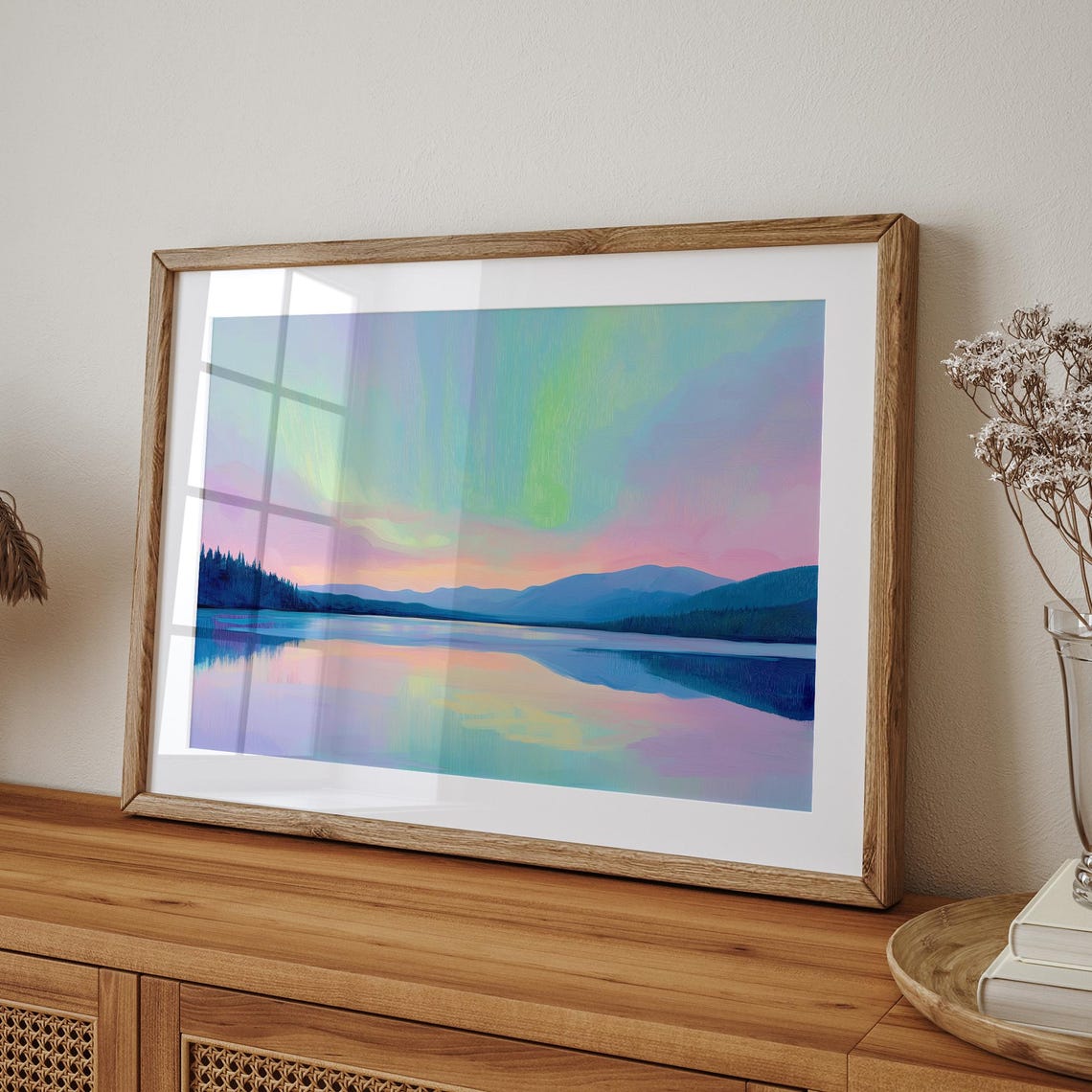 Northern Lights Over Still Mountain Lake Aurora Night Poster - Image 3