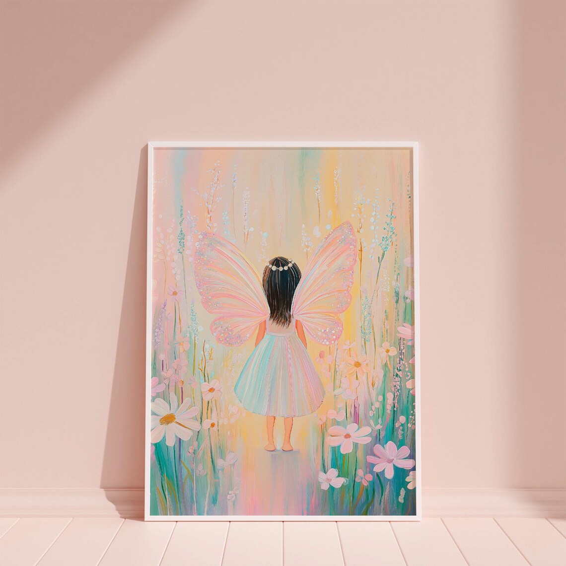 Butterfly Fairy Girl in Flower Meadow Pastel Fantasy Poster Art - Image 5