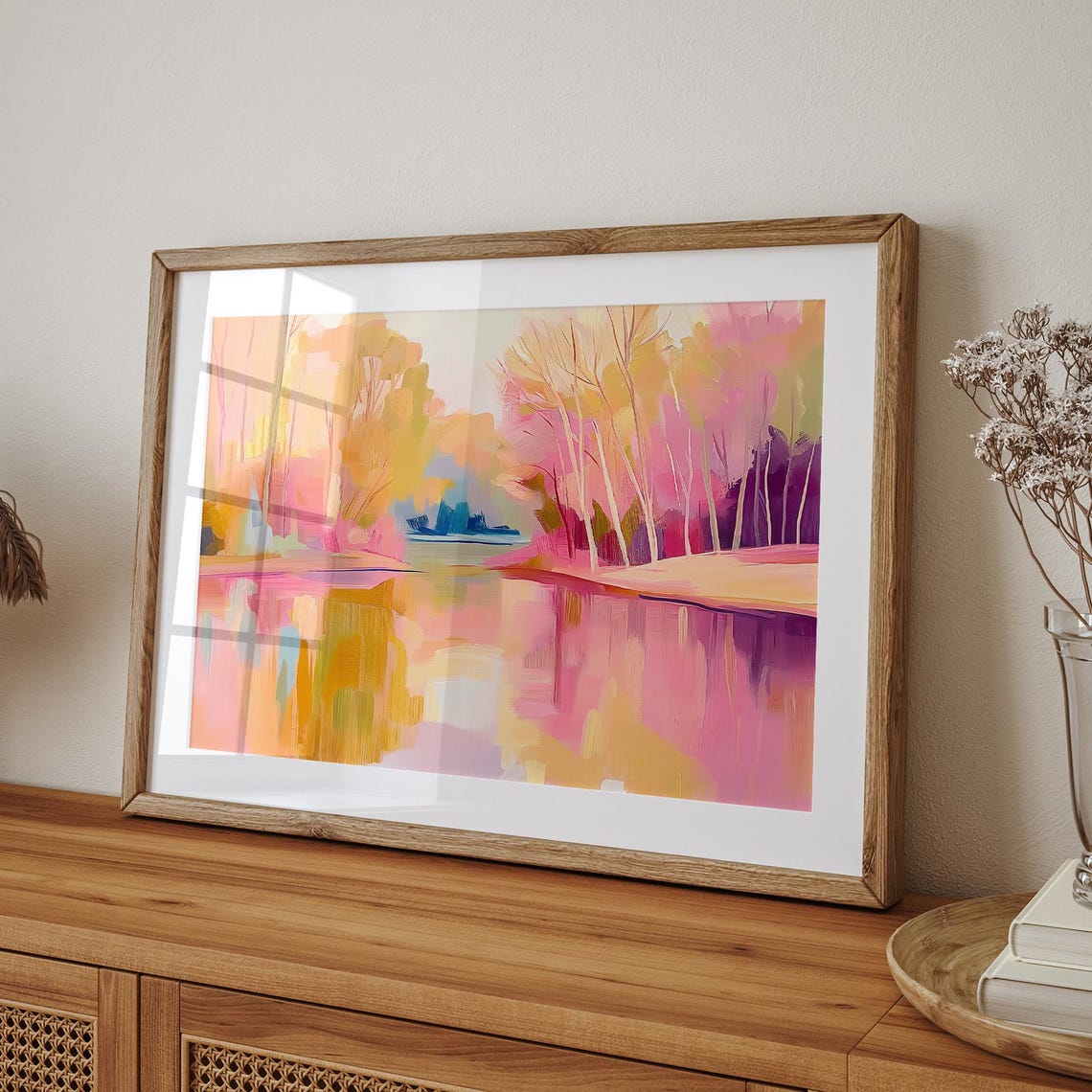 Pink Autumn Trees Glowing Beside Still Reflective Lake Poster - Image 3