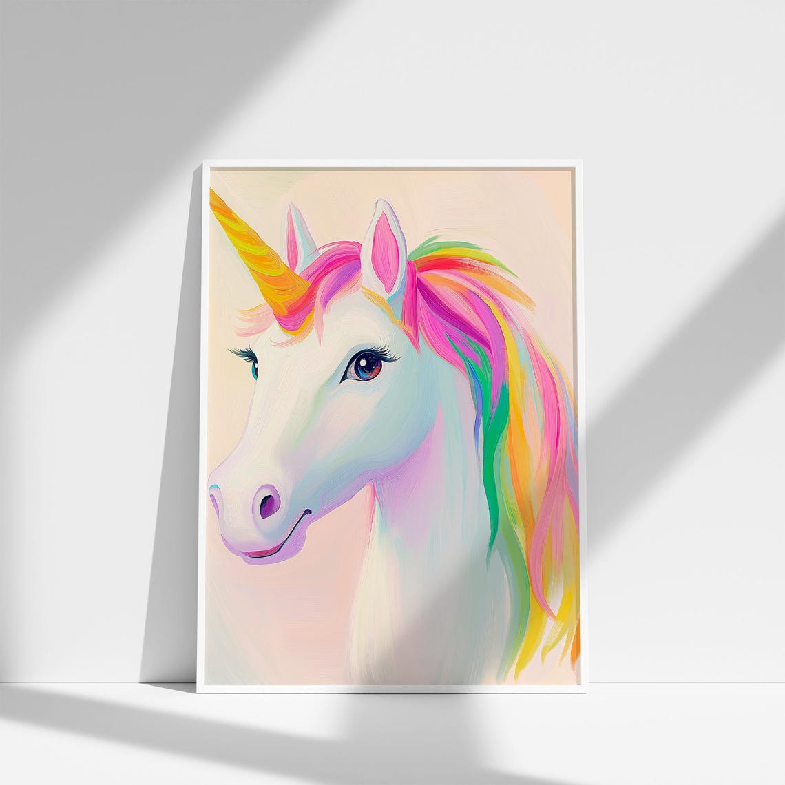 Unicorn Head With Flowing Rainbow Mane Pastel Girls Room Poster - Image 3