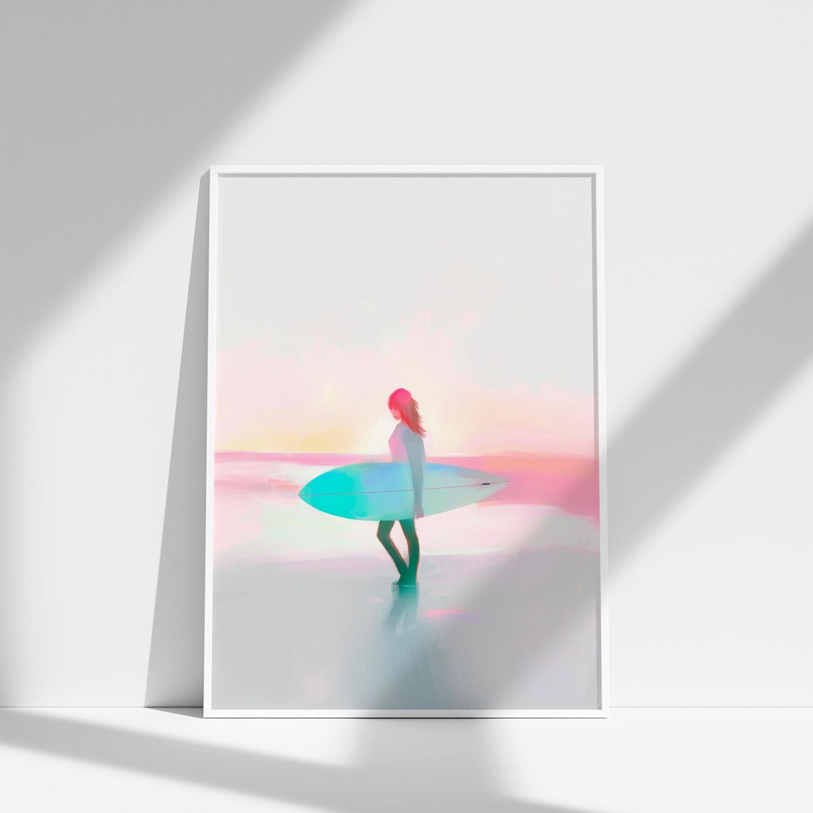 Surfer Girl Painting Surfer Girl Wall Art Preppy Coastal Room Art Summer Sunset Poster Vibrant Surfer Poster - Image 5