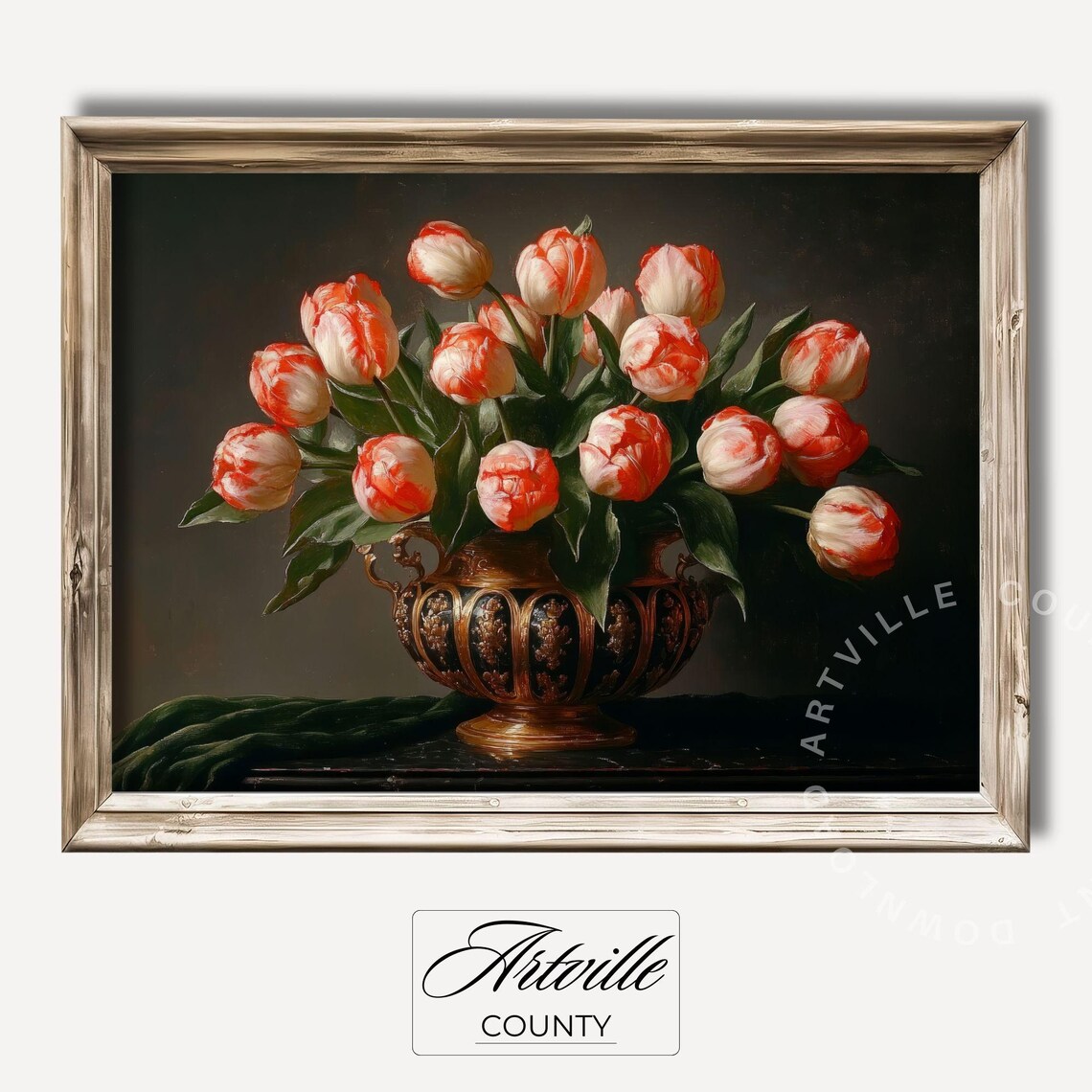 Moody Tulips In Vase Art Print, Vintage Flowers