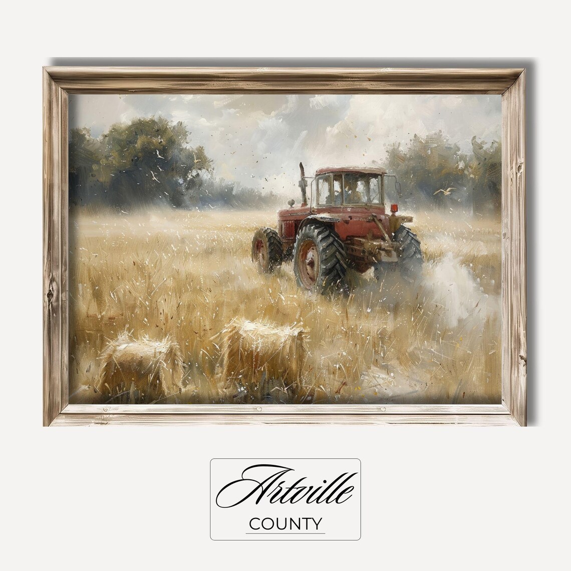 Vintage Tractor In Field Painting Farmhouse Wall Art Farm Wall Art Countryside Field Print Farming Scene Art Print