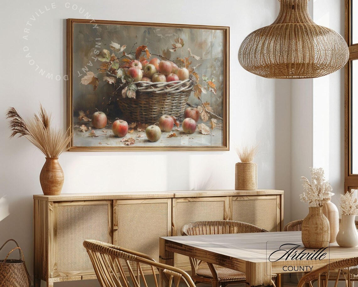 Basket of Apples Autumn Still Life Vintage Oil Painting Poster - Image 5
