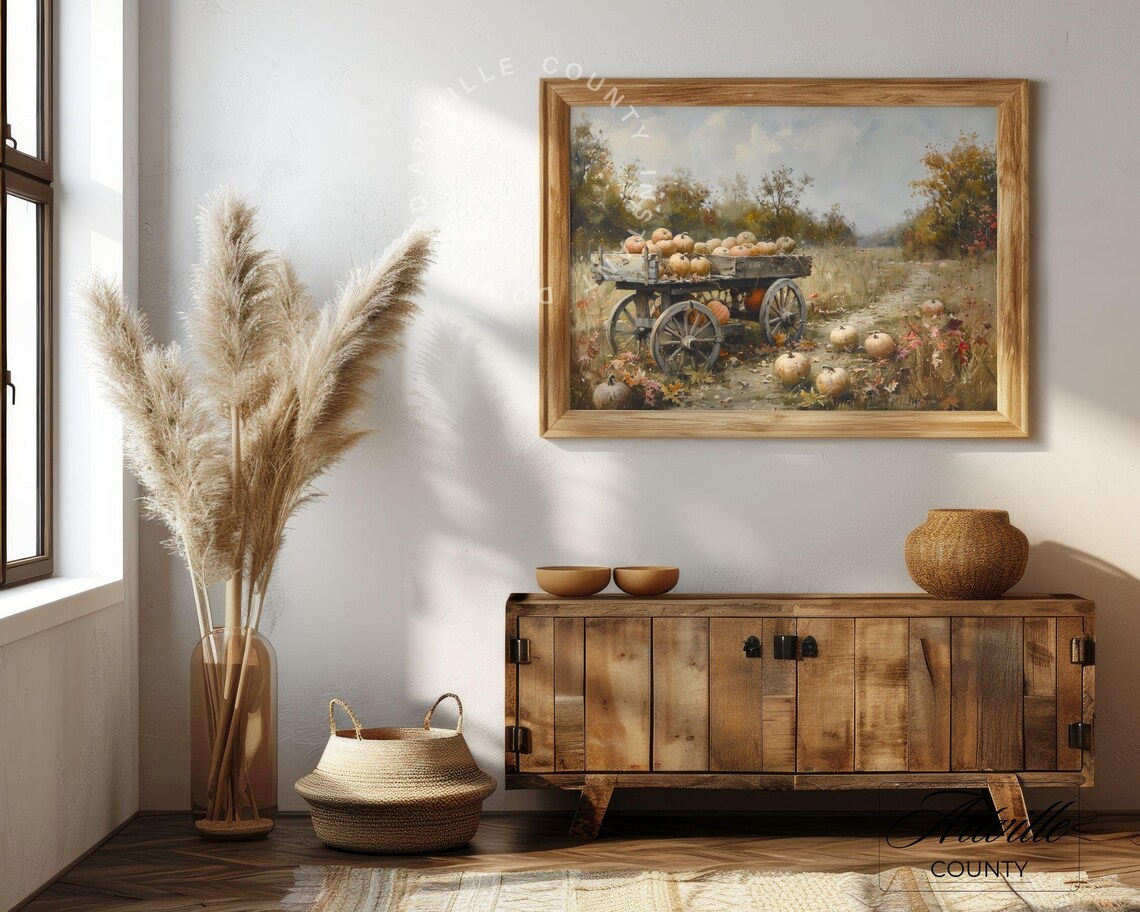 Rustic Pumpkin Wagon Loaded on Dirt Path Fall Harvest Countryside Poster - Image 4