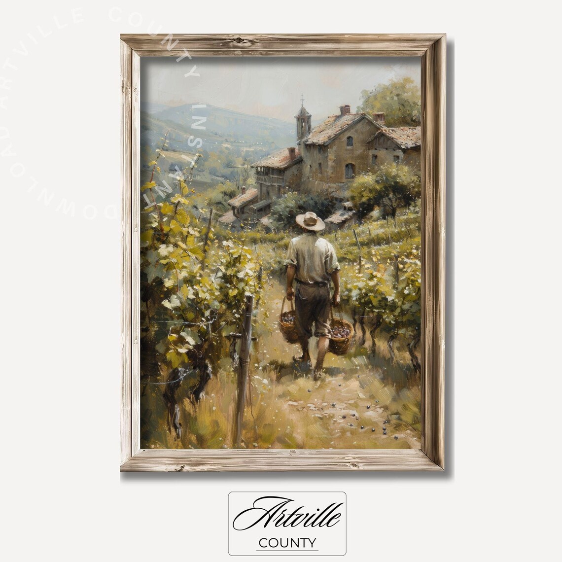 Vintage Grape Harvest Art Print, French Vineyard