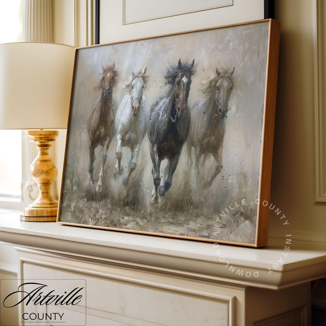 Galloping Horses Wild Herd Rustic Farmhouse Equestrian Poster - Image 2