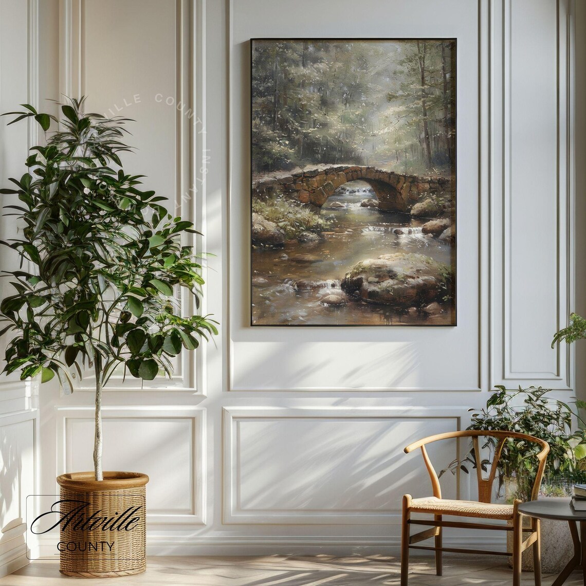 Forest Bridge Vintage Landscape Art Print - Image 2