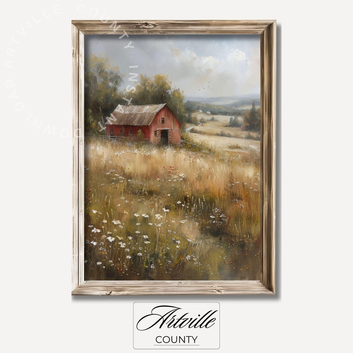 Vintage Barn Oil Painting Cottagecore Art Farmhouse Wall Art Countryside Oil Painting Autumn Field Art Landscape Painting