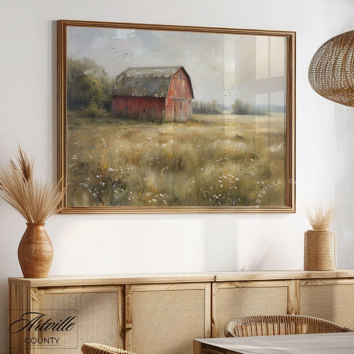 Countryside Barn Painting Vintage Cottagecore Print Farmhouse Wall Art Countryside Oil Painting Neutral Cottagecore Art Print - Image 3