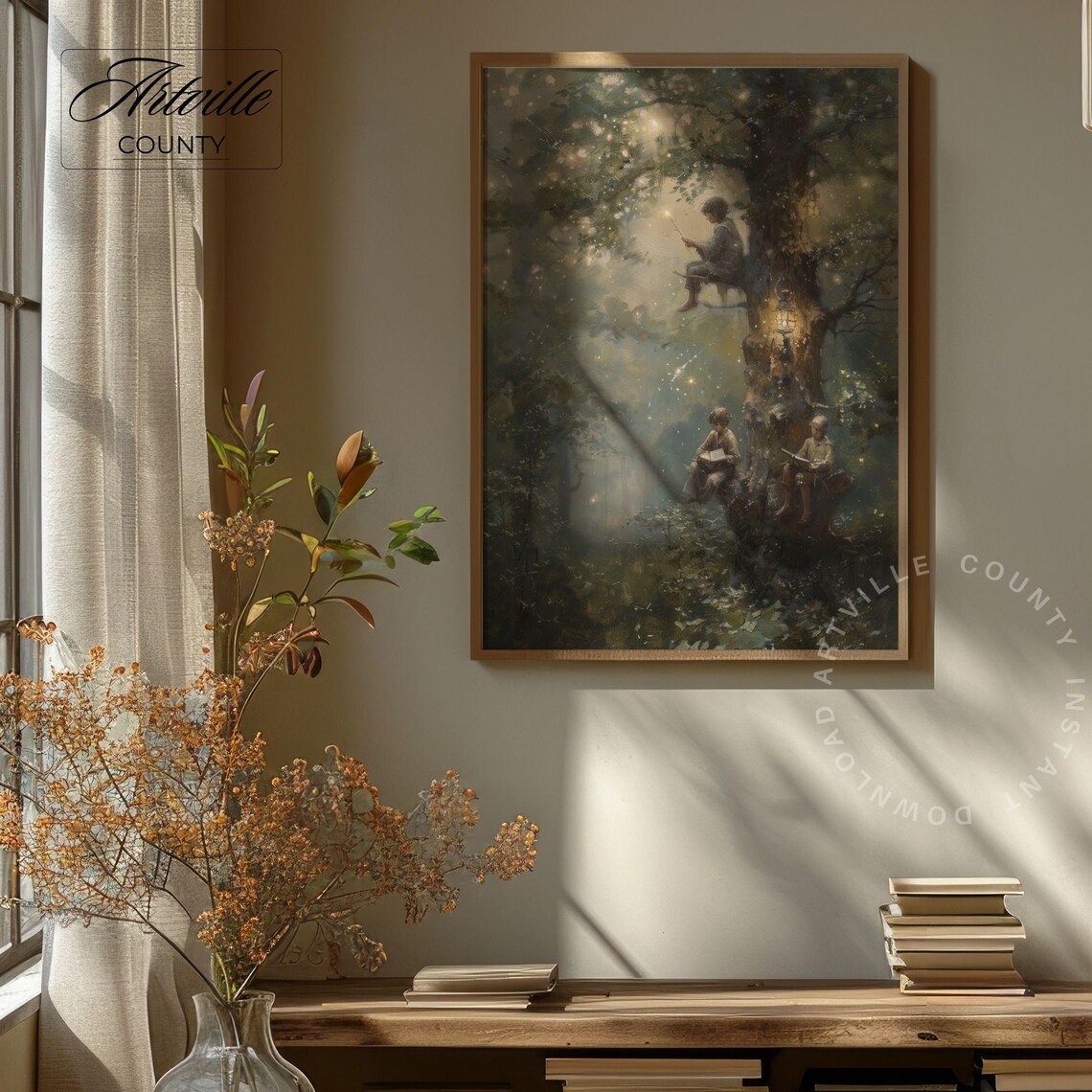 Whimsical Tree Oil Painting, Vintage Fairy Tale Art Print - Image 4