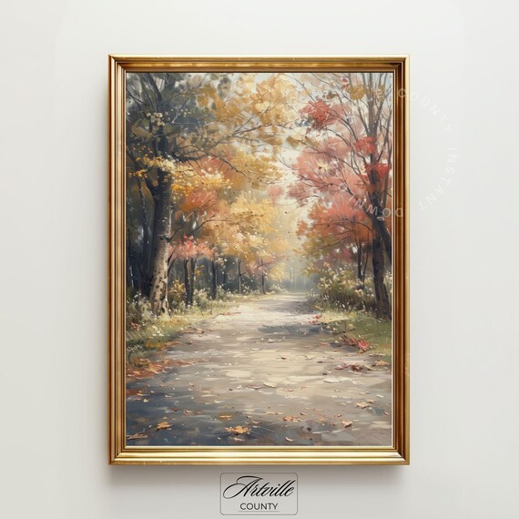Autumn Forest Path with Golden Fall Foliage Landscape Poster