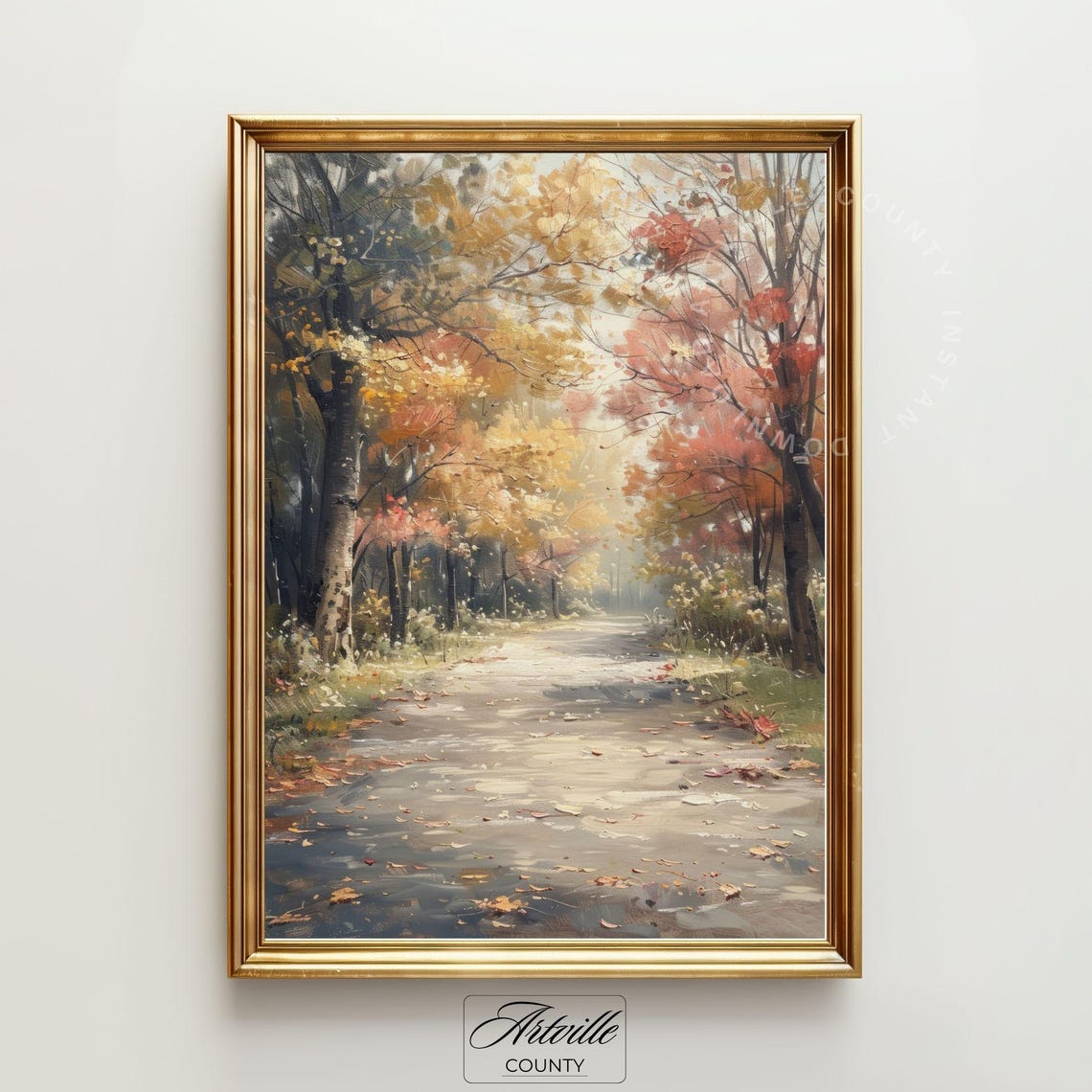 Autumn Forest Path with Golden Fall Foliage Landscape Poster