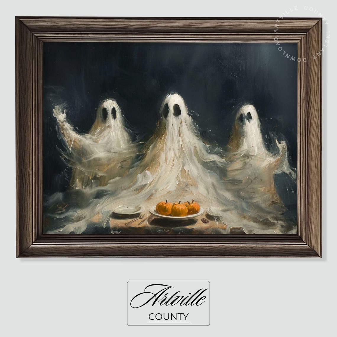 Spooky Ghosts Halloween Dinner Party Pumpkin Whimsigoth Wall Art