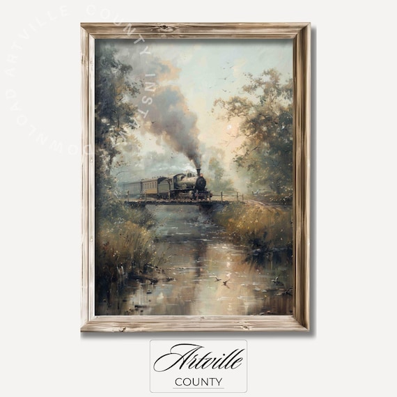 Steam Train Vintage Stone Bridge Art Print