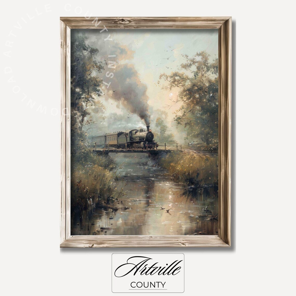 Steam Train Vintage Stone Bridge Art Print