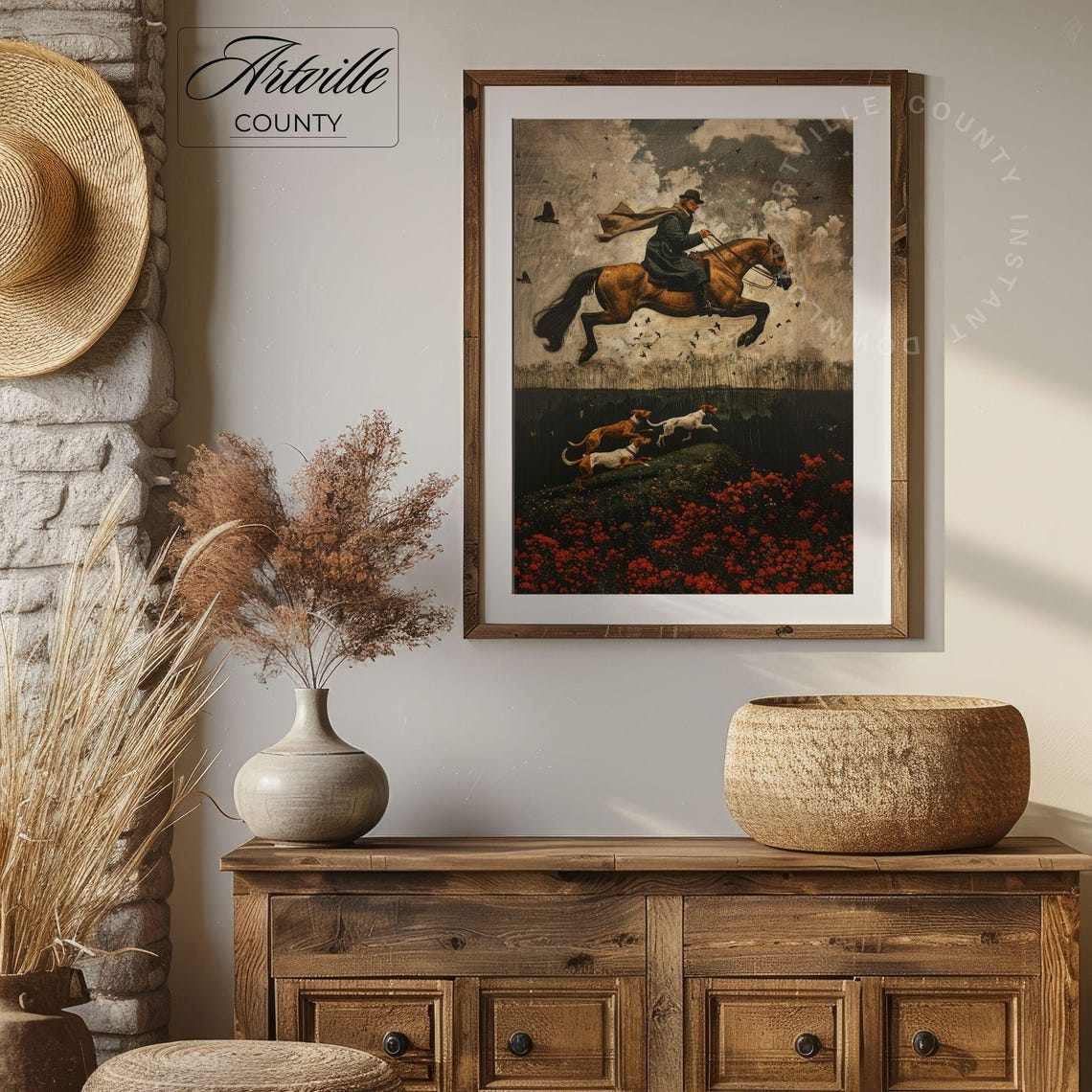 Vintage Hunting Art Antique Horse Rider Print Equestrian Wall Art Vintage Landscape Painting Hunting Dogs Art - Image 4