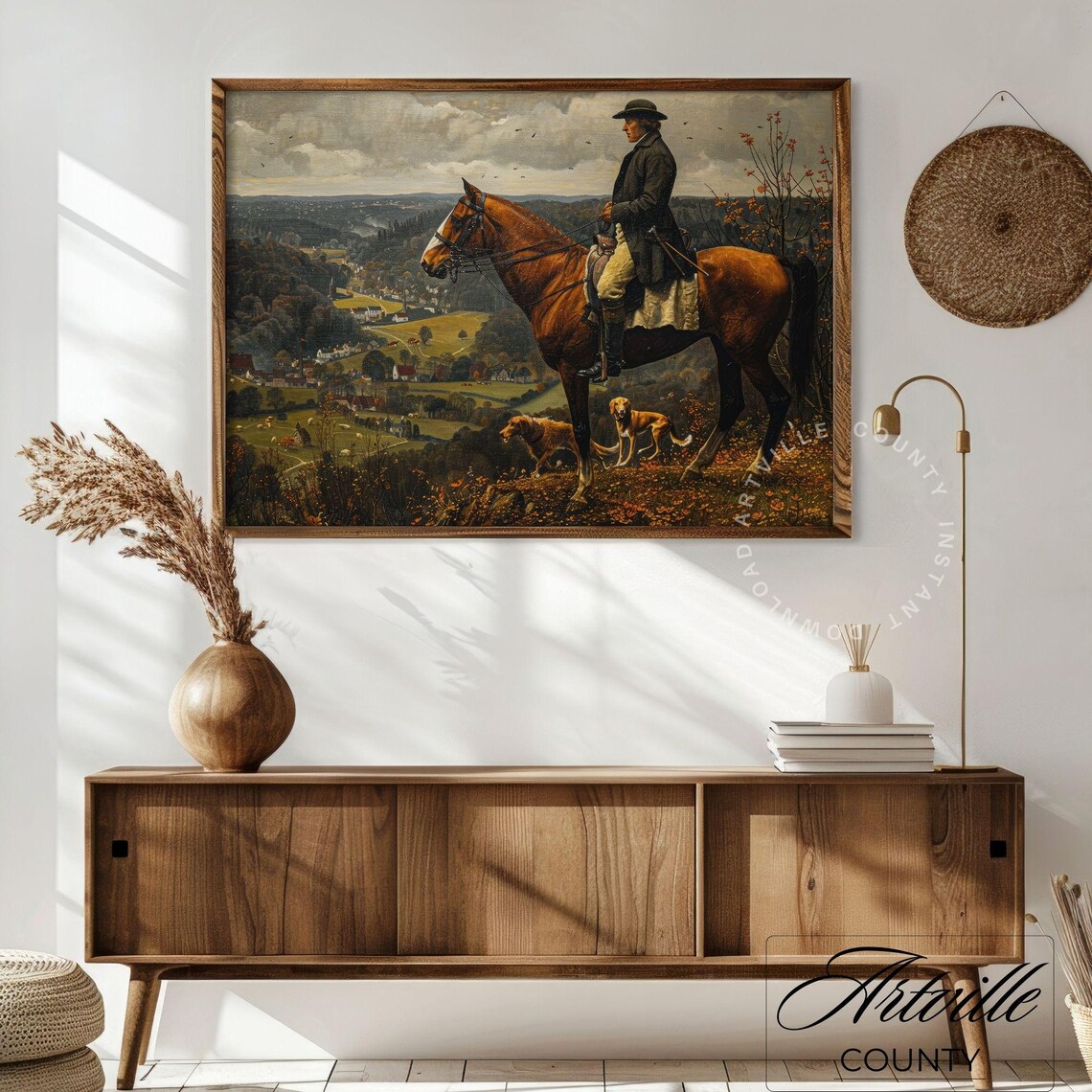 Equestrian Rider Valley Village Vintage Autumn Hunting Poster - Image 4