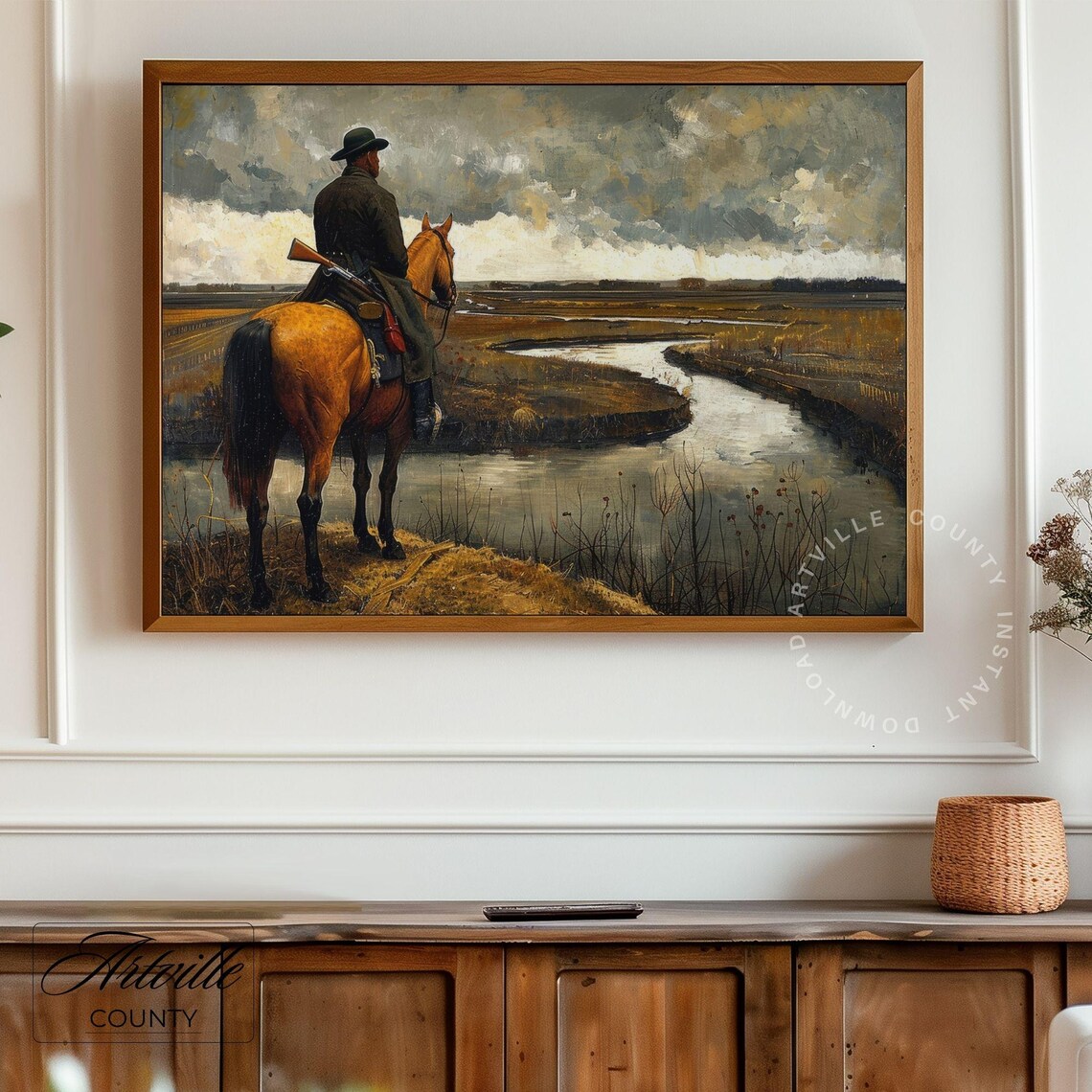 Horseman On Horseback Overlooking A Winding River Western Poster - Image 4