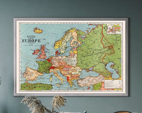 Vintage Europe Map Antique Illustration Travel Poster