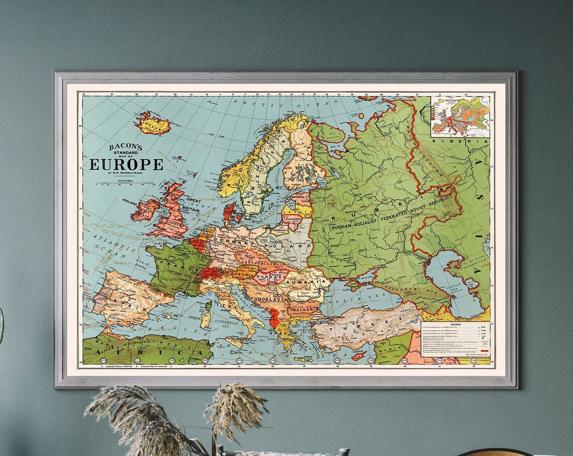 Vintage Europe Map Antique Illustration Travel Poster