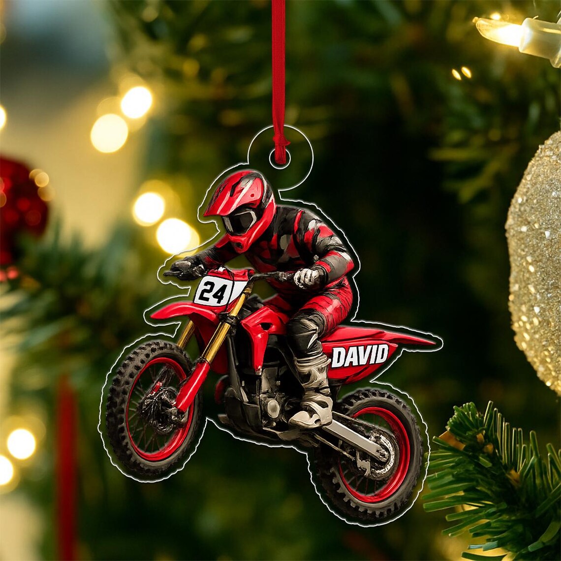 Personalized Motocross Christmas Ornament DAVID Number 24 Dirt Bike Print Gift