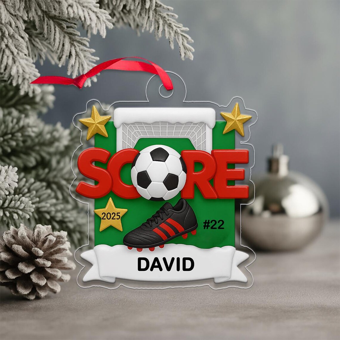 Personalized Soccer Score Christmas Ornament DAVID 2025 Number 22 Print Gift