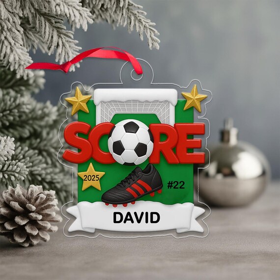 Personalized Soccer Score Christmas Ornament DAVID 2025 Number 22 Print Gift