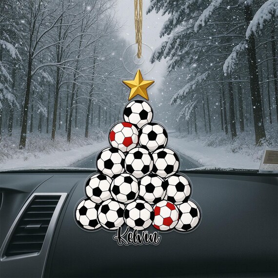 Personalized Soccer Ball Christmas Tree Ornament Custom Name Holiday Poster