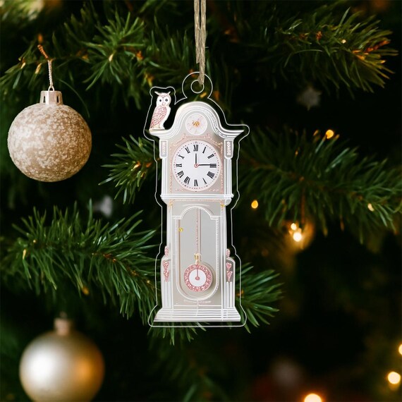 Personalized Vintage Grandfather Clock With Owl Christmas Tree Ornament Print