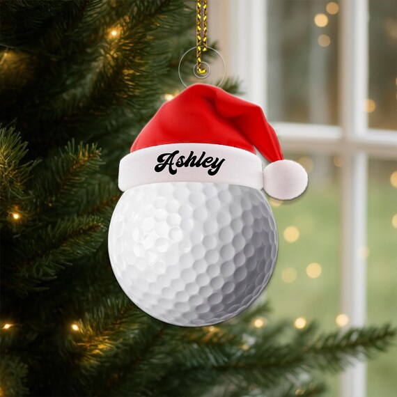 Ashley Personalized Name Golf Ball Santa Hat Christmas Ornament Poster
