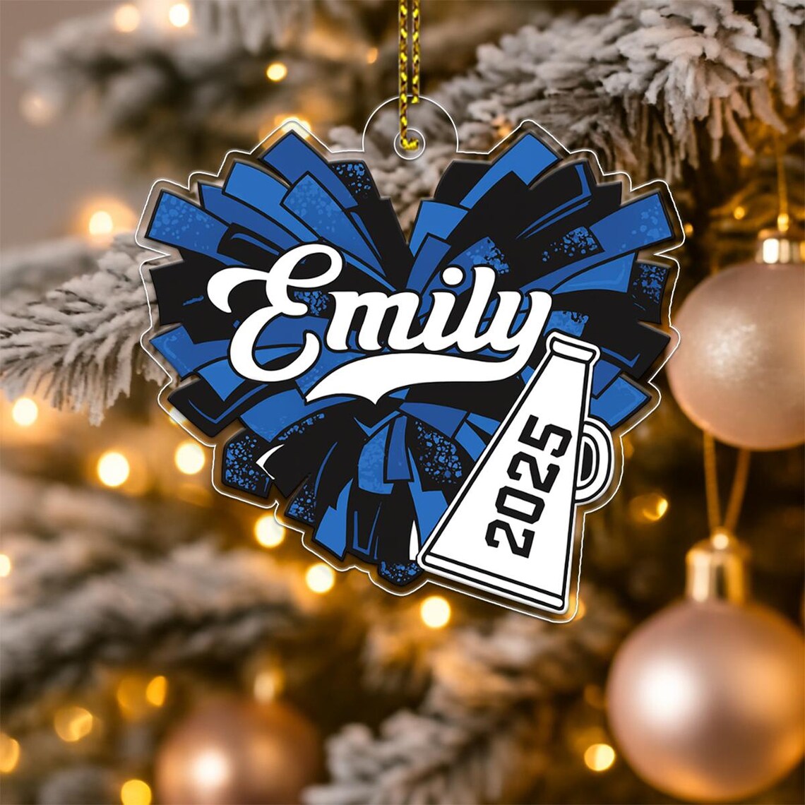 Personalized Cheer Pom Pom Christmas Ornament 2025 Custom Name Wall Art
