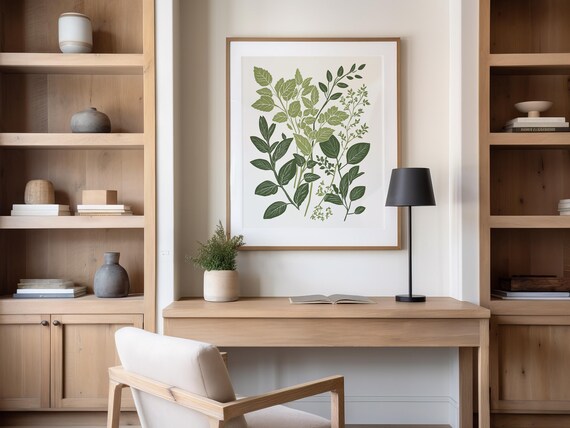 Green Botanical Leaves Watercolor Minimalist Nature Branch Wall Poster