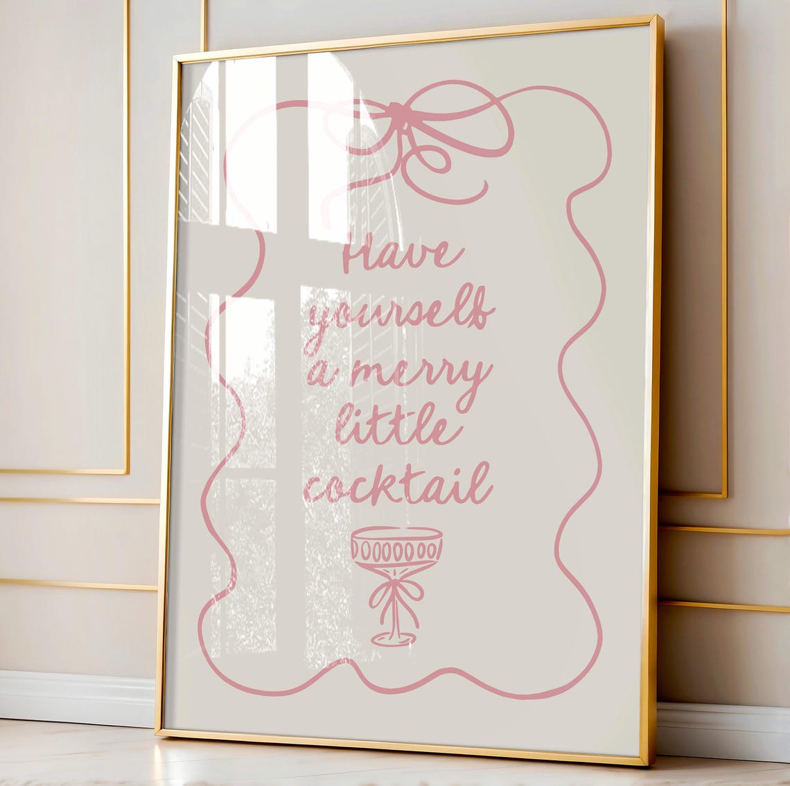 Have Yourself A Merry Little Cocktail Decor Holiday Cheers Coquette Christmas Print Pink Bow Wall Art