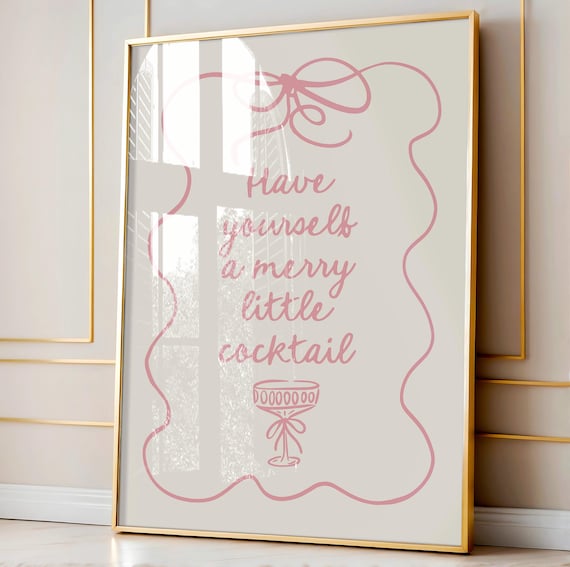 Have Yourself A Merry Little Cocktail Pink Bow Holiday Bar Poster
