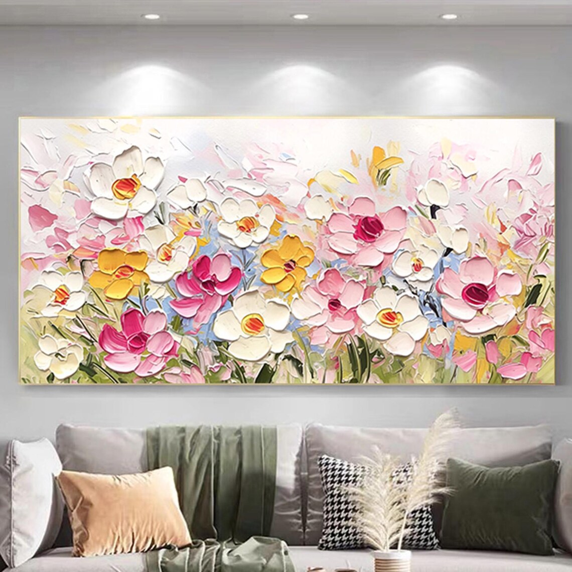 Pink Yellow White Wildflower 3D Textured Floral Painting Poster