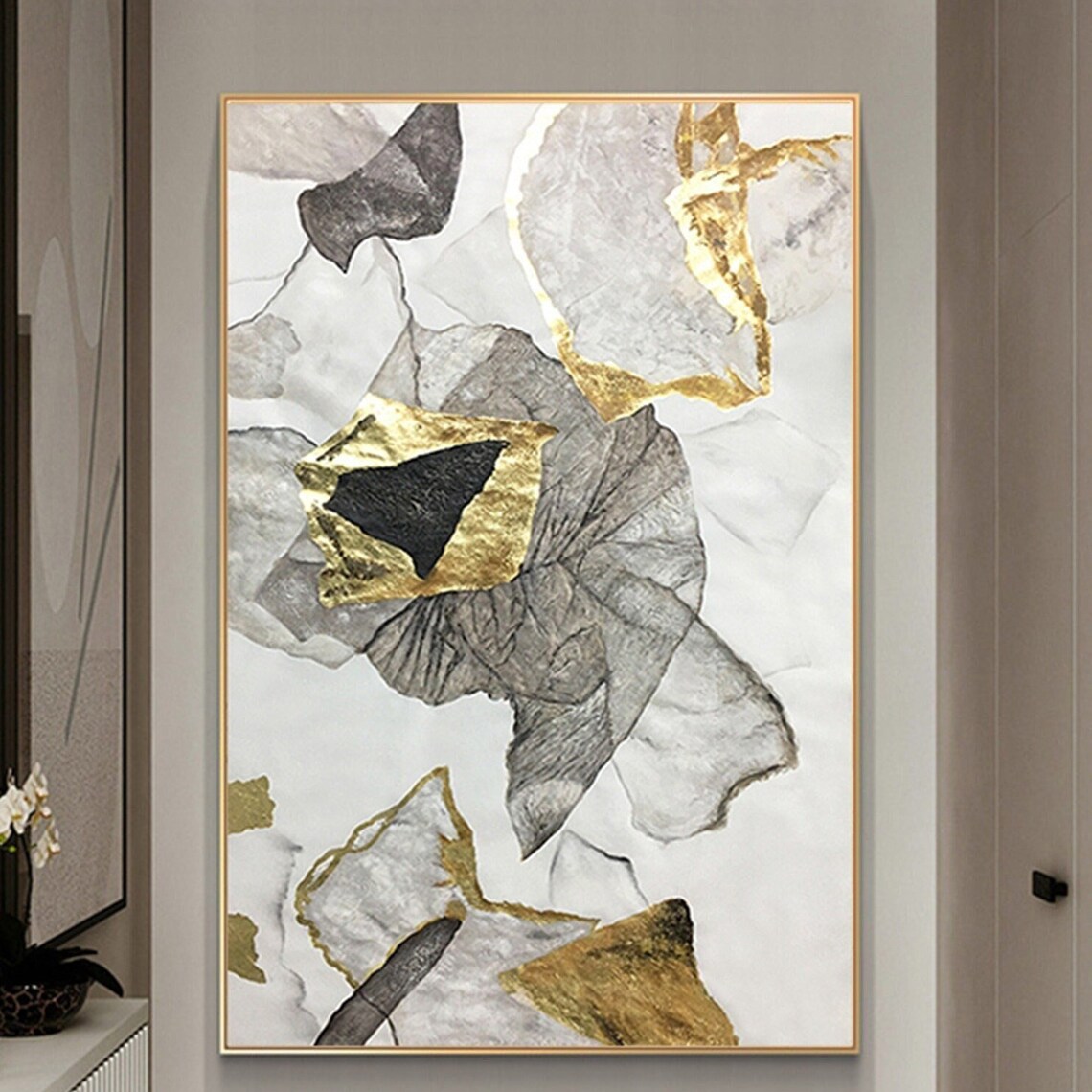 Gold Leaf Abstract Painting, Gold Foil Art Print
