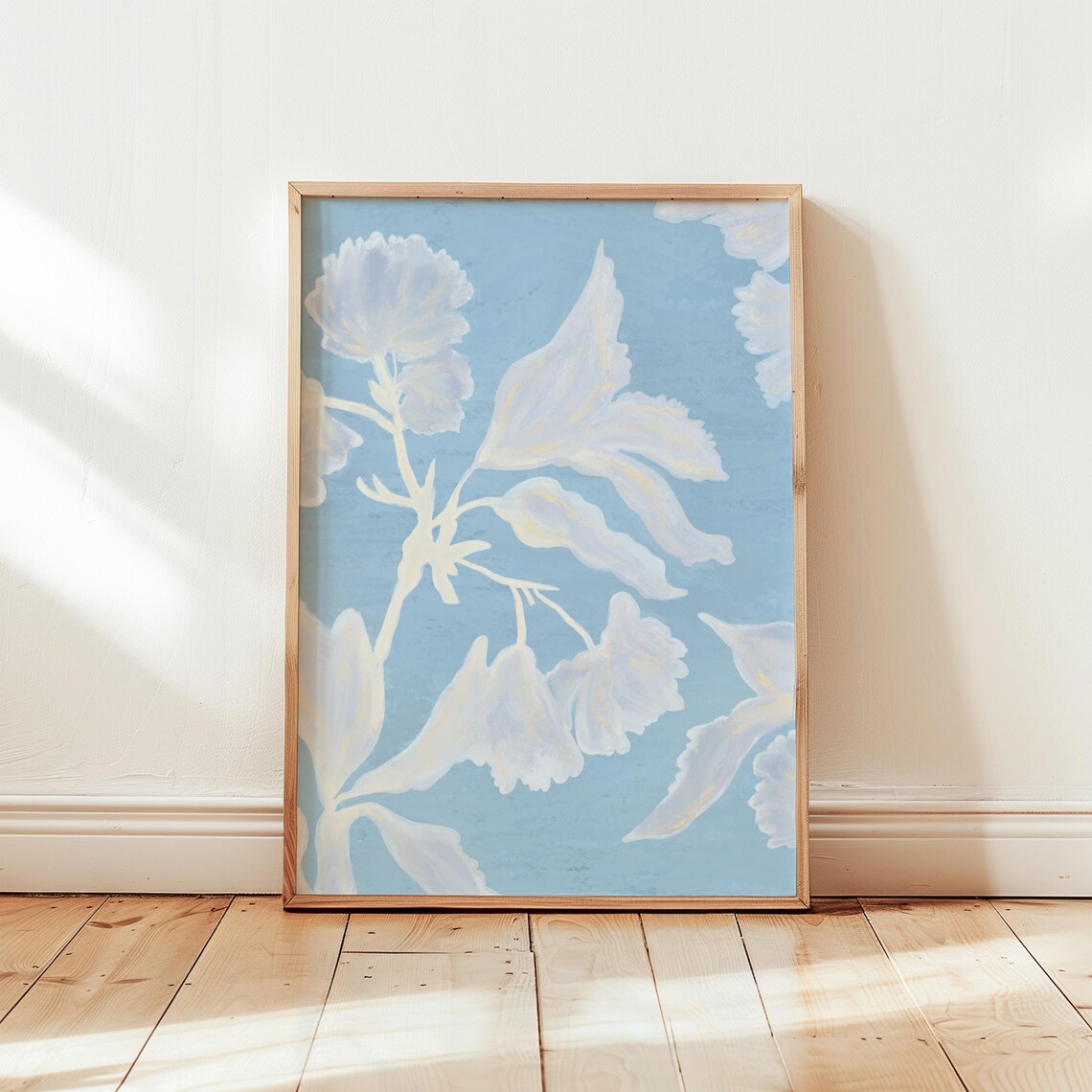 Blue Abstract Floral Art Print Scandi Botanical Poster