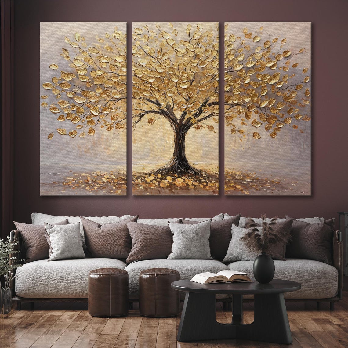 Gold Leaf Tree in Mist with Fallen Golden Leaves Nature Art Poster - Image 6
