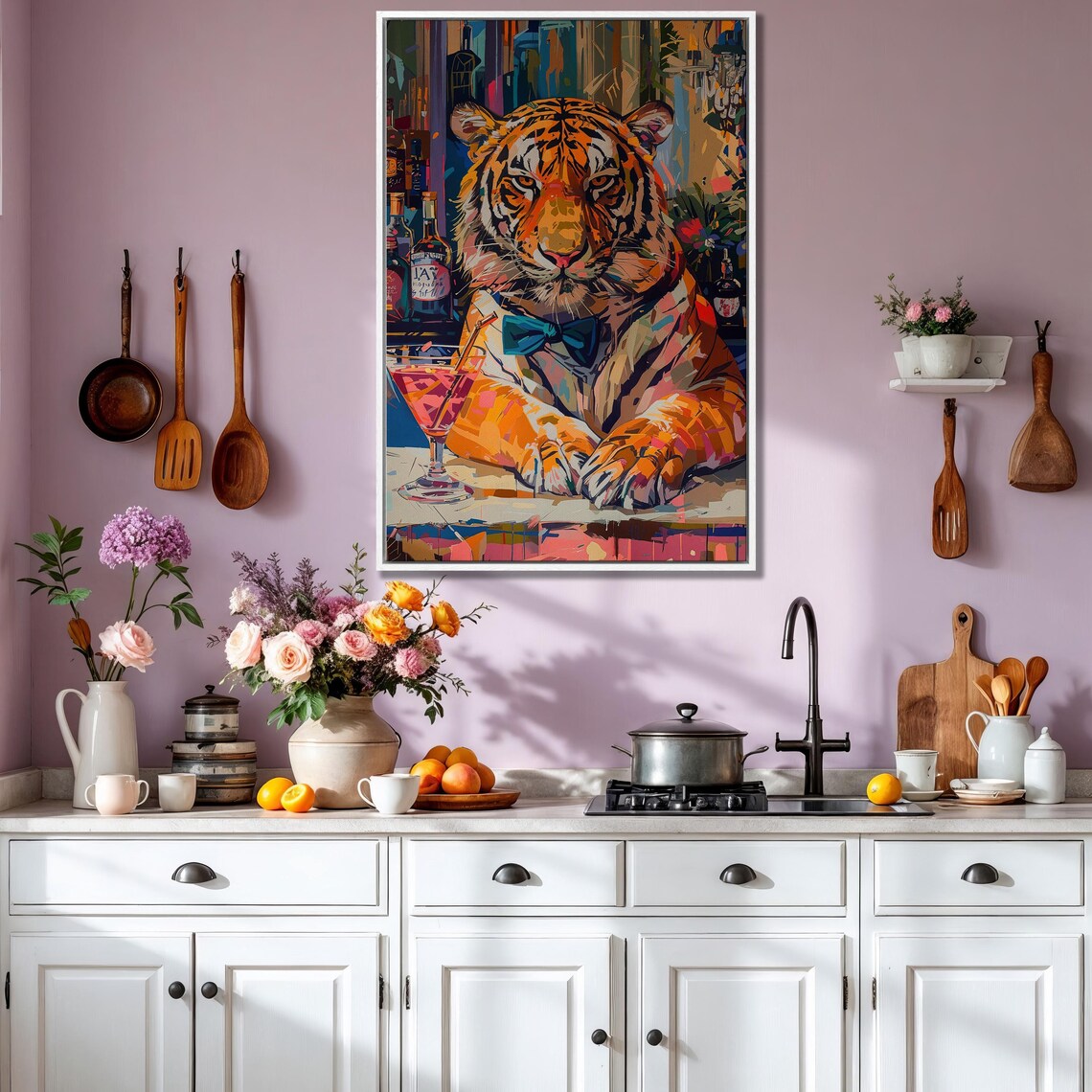 Colorful Abstract Tiger With Drink, Surreal Bar Print - Image 2