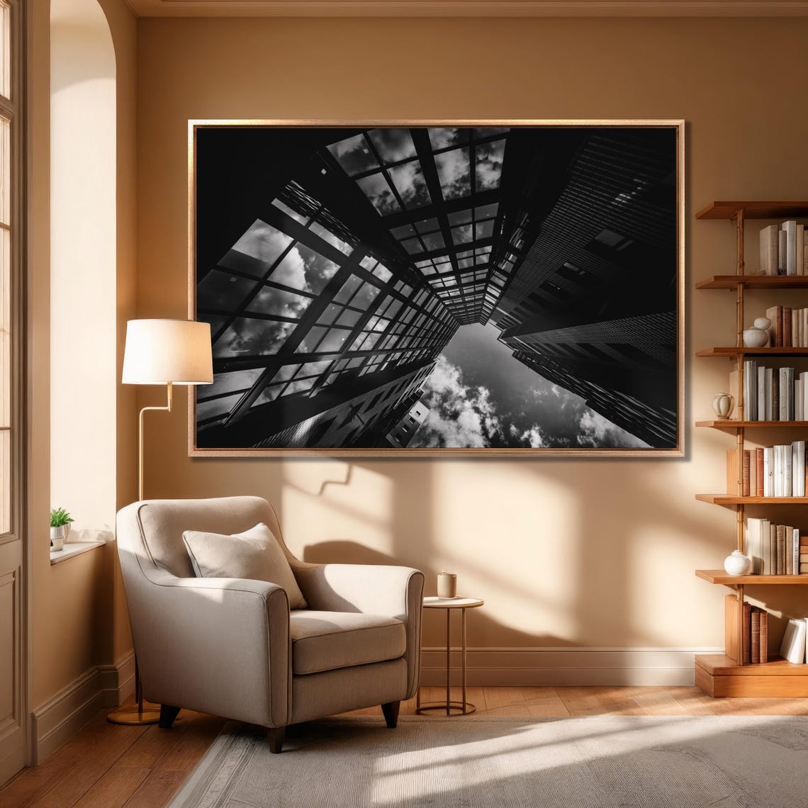 Black White Skyscrapers from Below Urban Architecture Photo Poster - Image 3