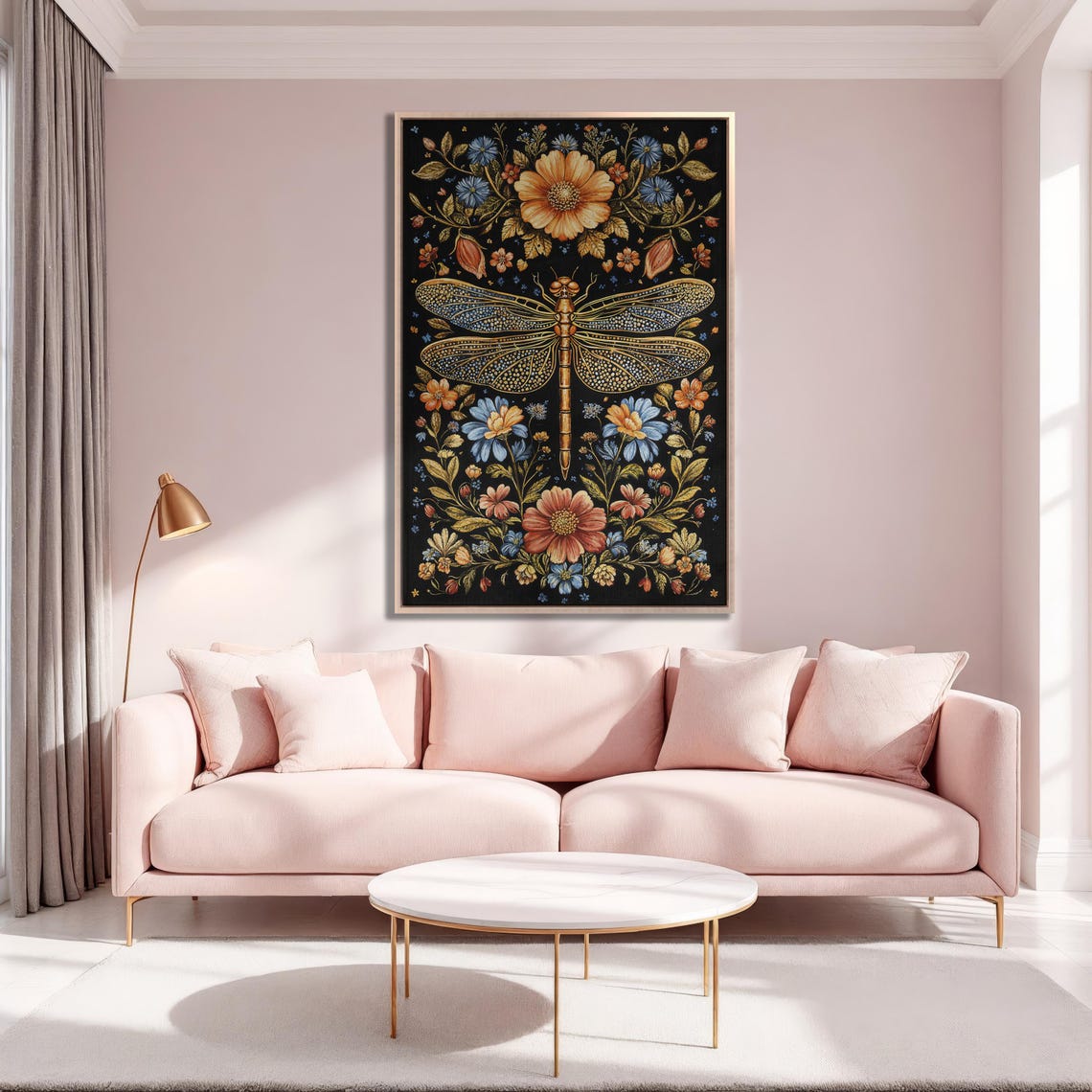 Golden Ornate Dragonfly With Symmetrical Floral Botanical Poster - Image 5